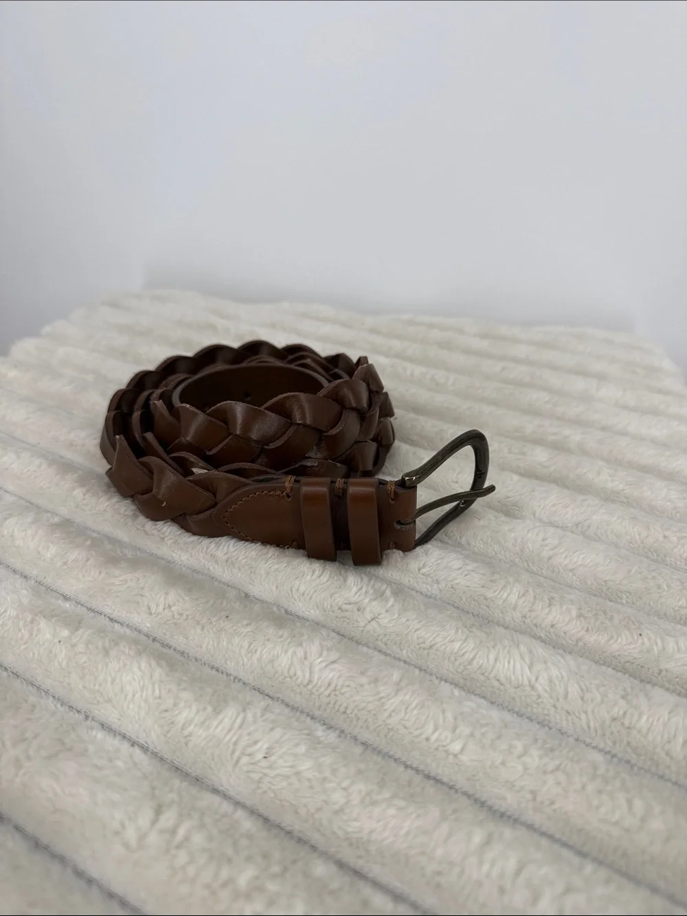 Classic Brown Braided Leather Belt for Men